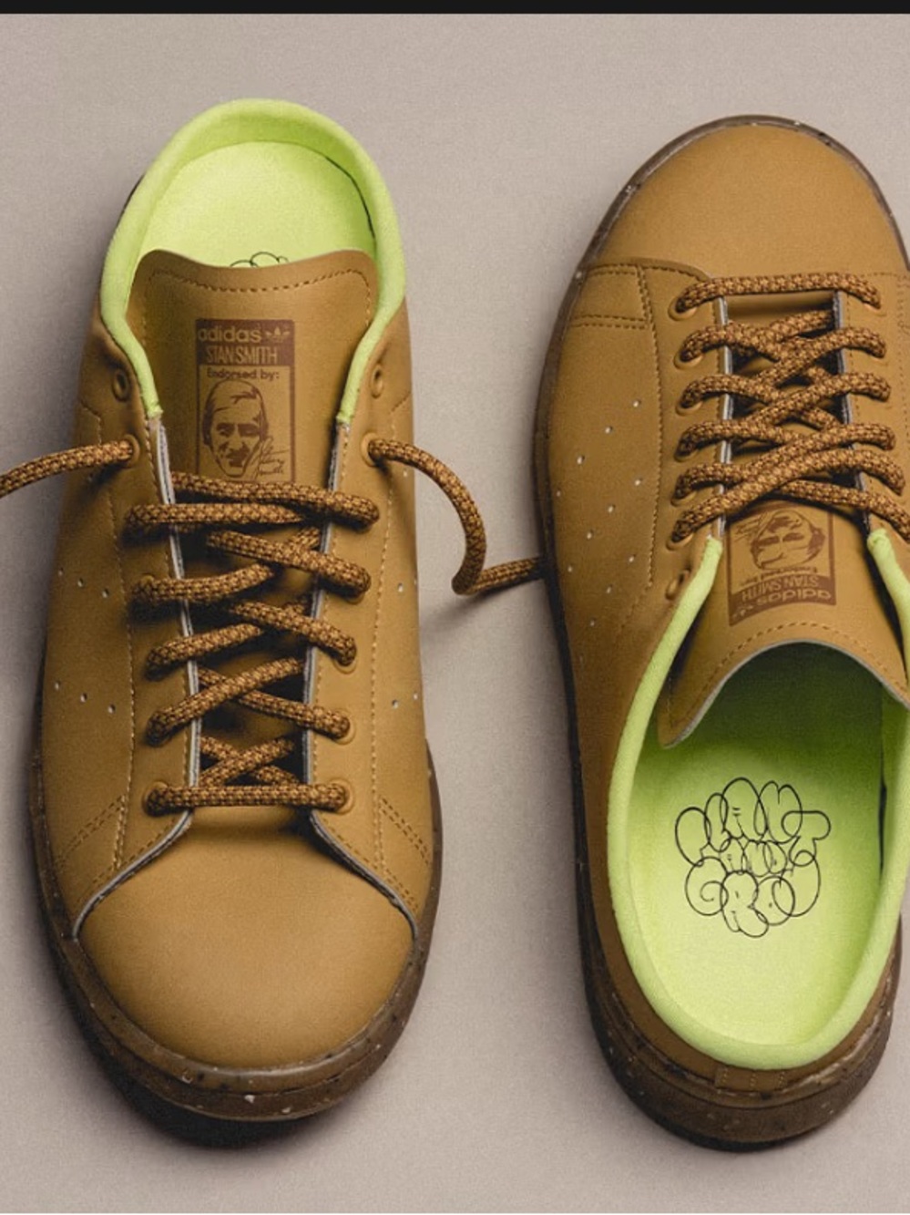 adidas Stan Smith Brown Sneakers with Neon Green Inner Lining